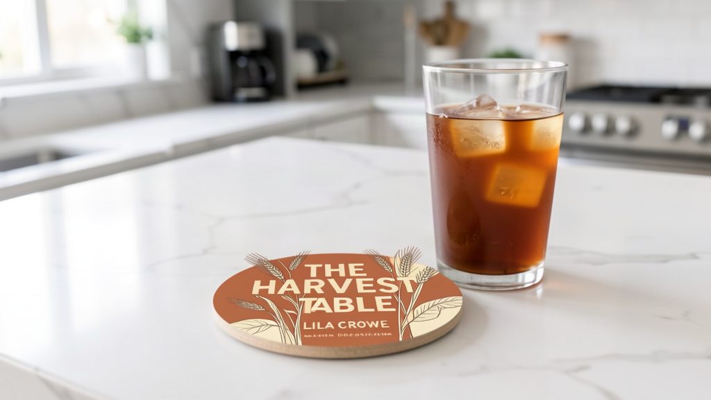Photo coaster on a kitchen counter
